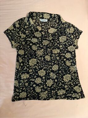 Carol Rose Black Top with Cream Floral Print